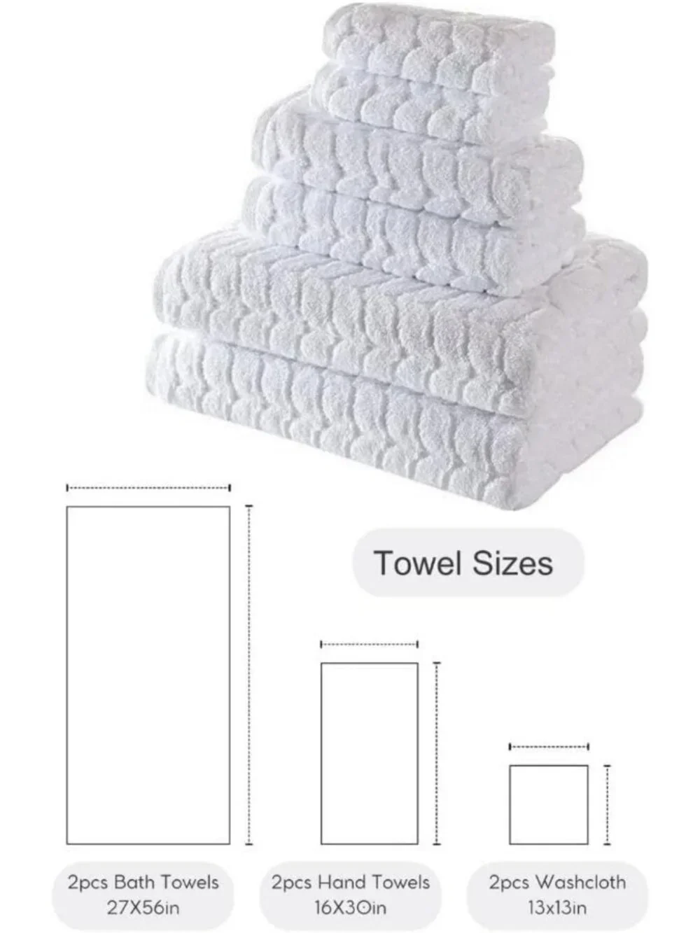 Luxury Turkish Cotton Bath & Hand Towels Set - Soft Plush Jacquard, 6 Pieces